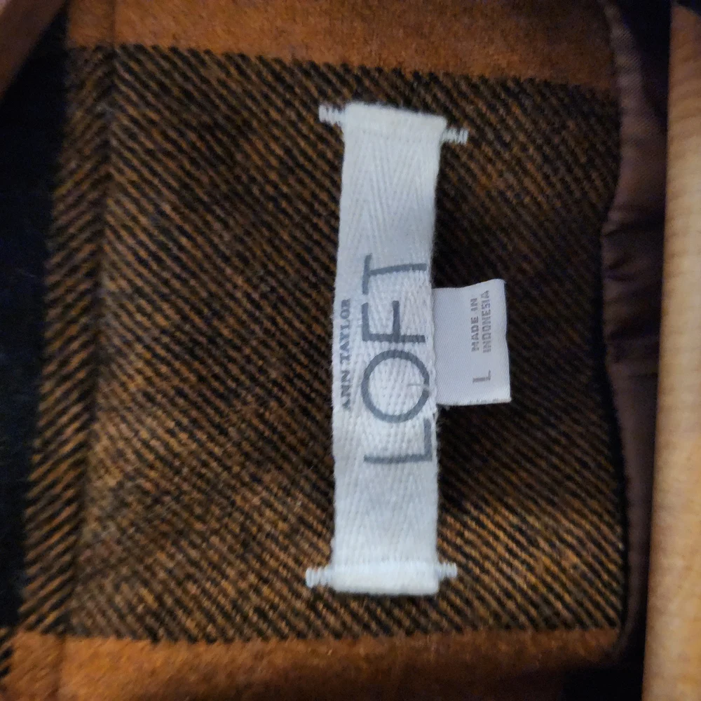 Ann Taylor Loft Chic Black and Orange Plaid Coat - Picture 3 of 5